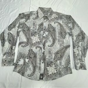Rock 47 Wrangler Pearl Snap Mens Shirt Large Light‎ Blue Paisley Western Cowboy